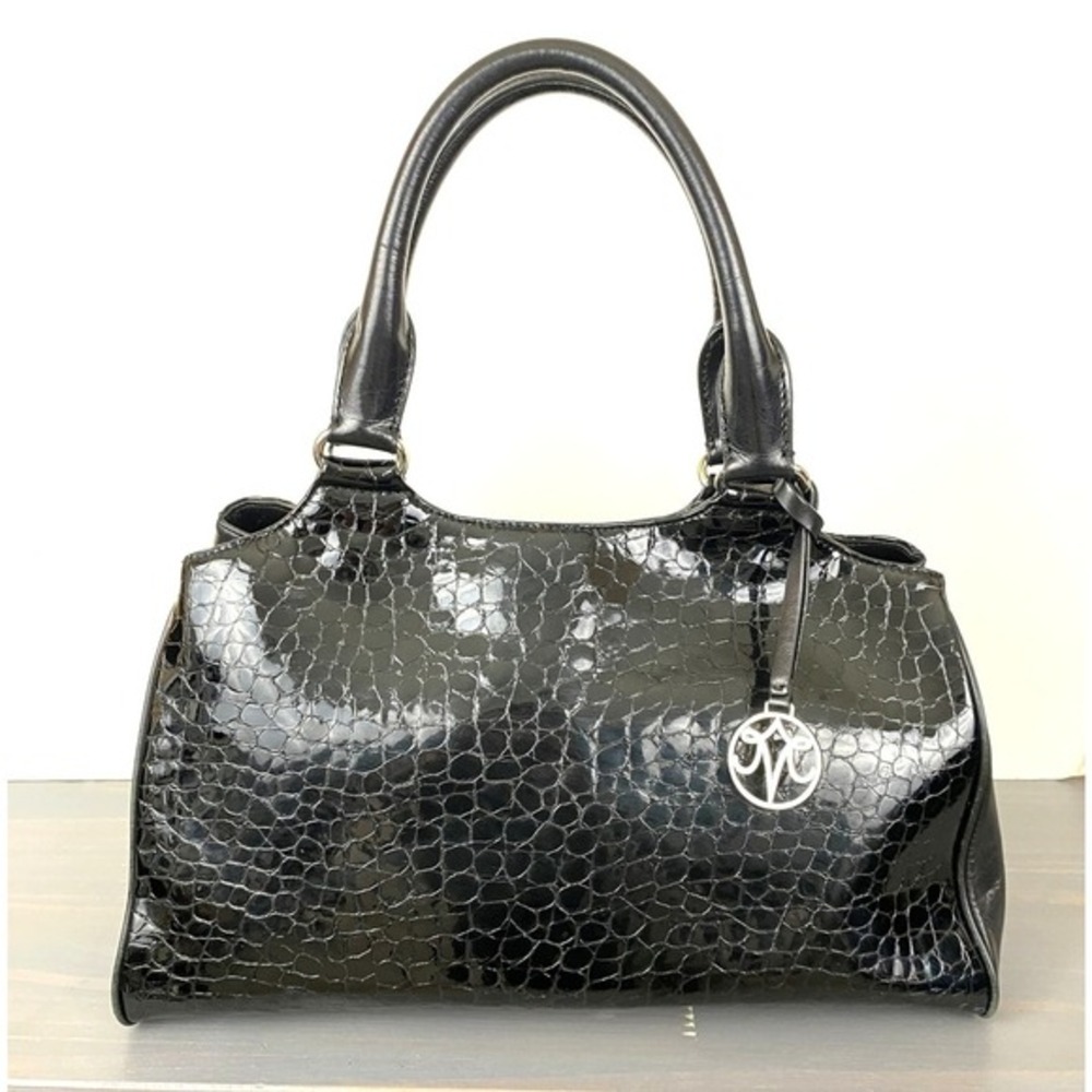 Johnston‎ & Murphy Embossed Croc Leather Satchel Womens Handbag Black 90s Luxury